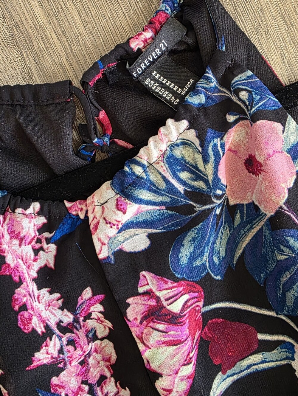 Forever 21 Black Floral Maxi Dress with Pink and Blue Blooms - Picture 3 of 5